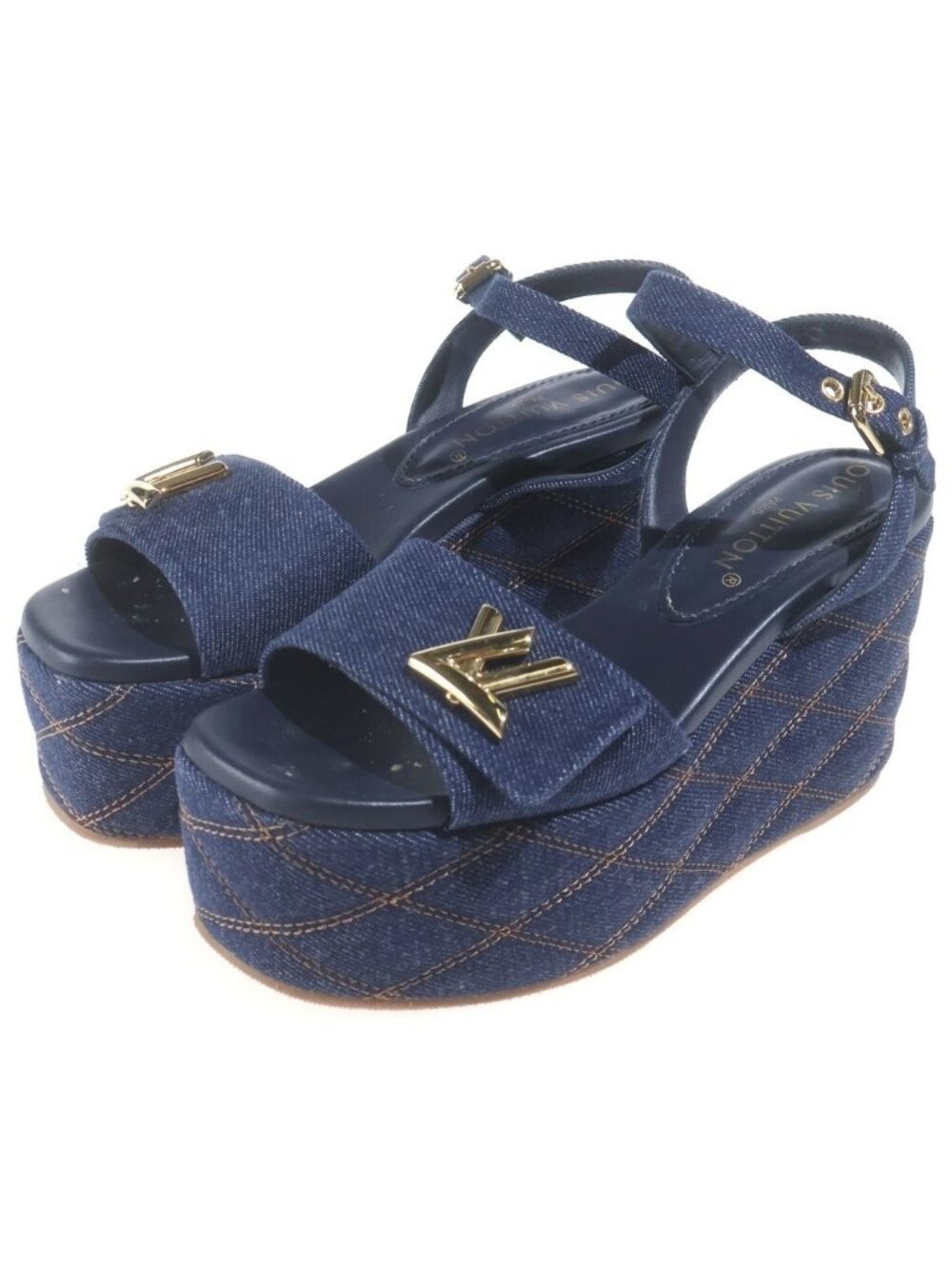 Louis Vuitton Shake Line Platform Sandals Navy Denim